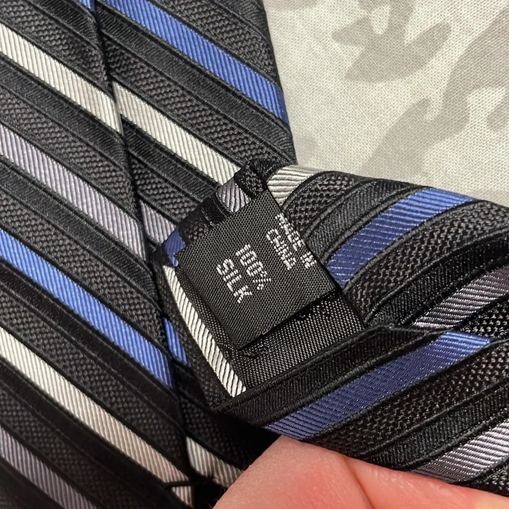 Boy’s Calvin Klein Silk Tie — Blue/Gray/Silver Stripes